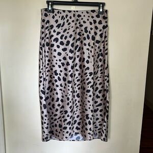Leopard print high waisted silk-like slip midi skirt